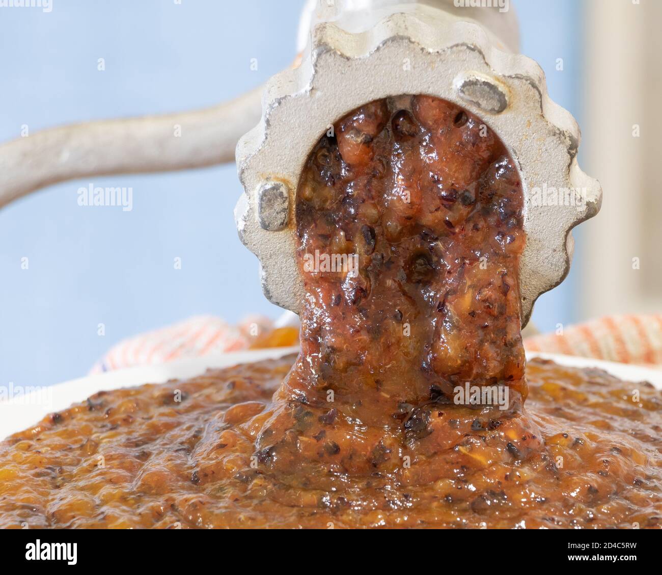 Dans le processus de fabrication de la confiture de prune. Une presse à racer est utilisée Banque D'Images