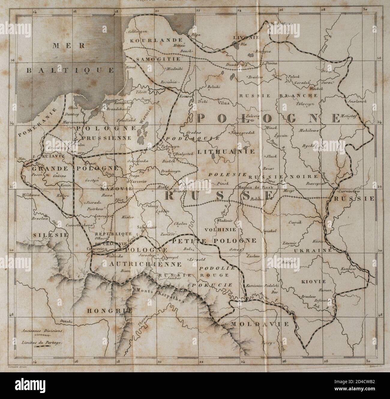 Carte générale de la Pologne. Gravé par Lemaître. Histoire de la Pologne, par Charles Foster. Panorama universel, 1840. Banque D'Images