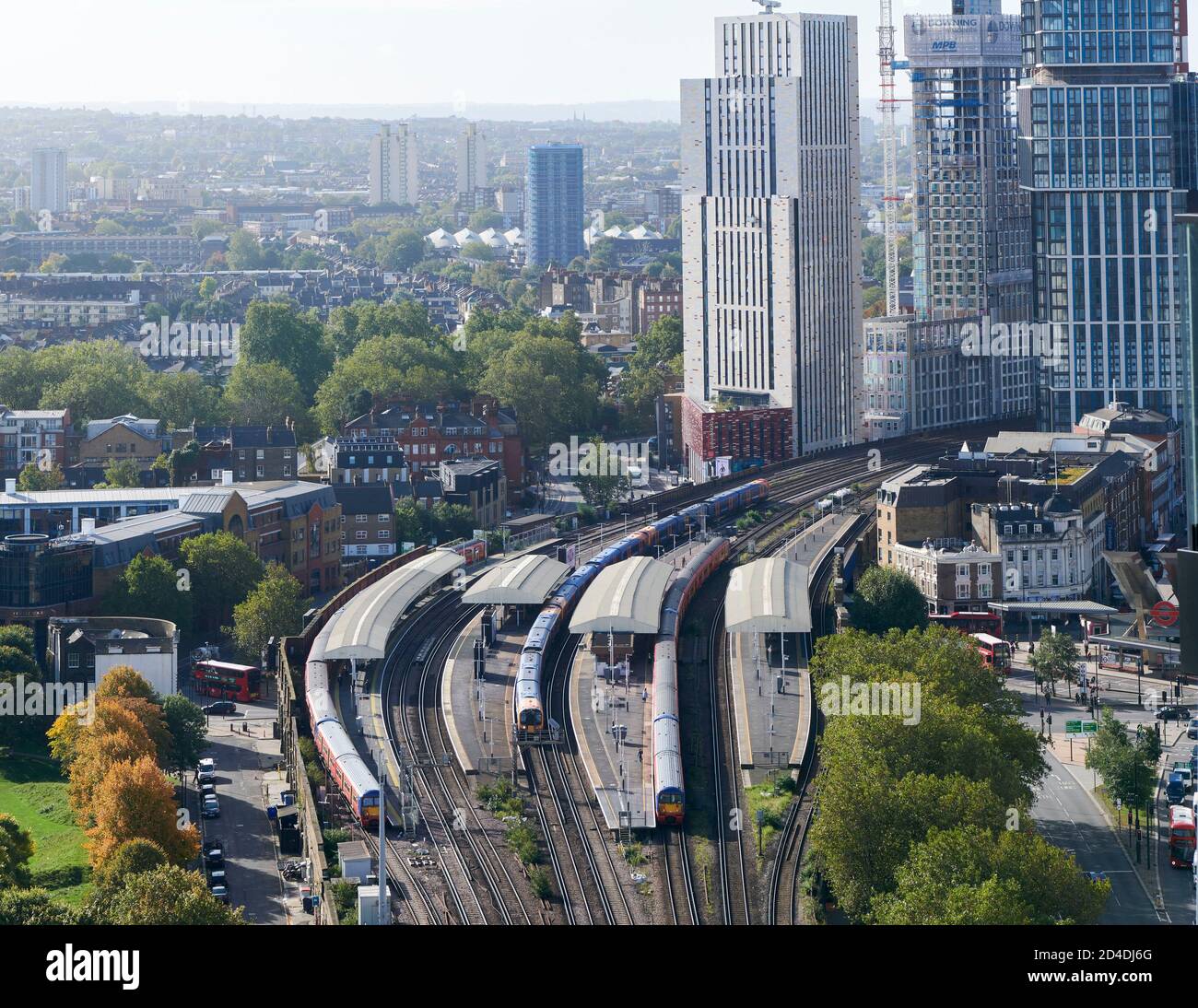 Vue de haut niveau de la gare de Vauxhall, sud-ouest de Londres, Royaume-Uni Banque D'Images