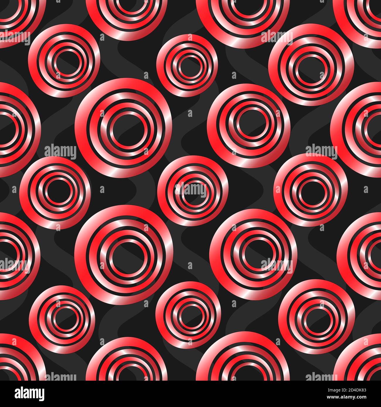 Seamless background de cercles concentriques dans le néon rouge sur noir Illustration de Vecteur