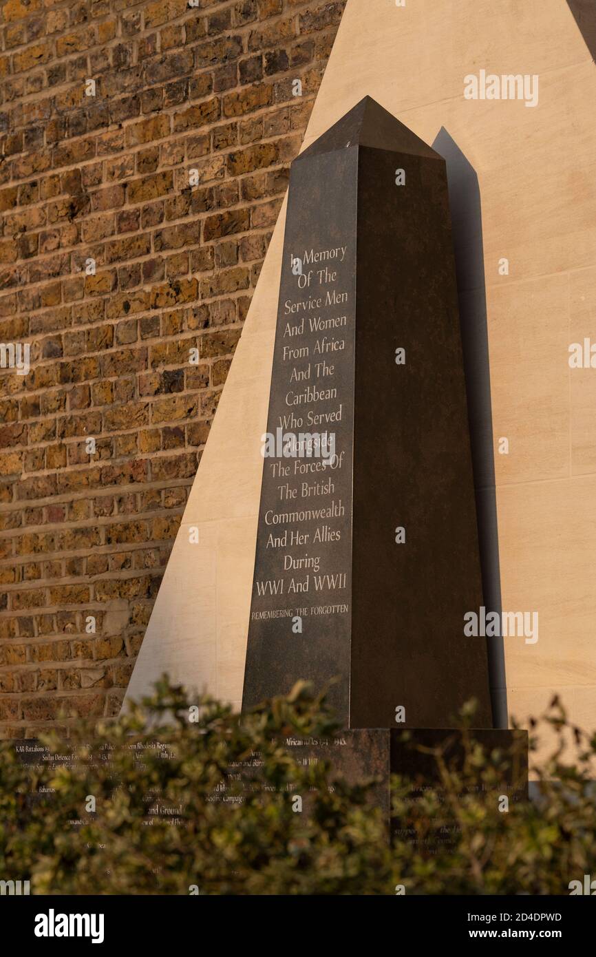 Le Mémorial de la guerre d'Afrique à Windrush Square le 16 septembre 2020 à Brixton, au Royaume-Uni. Photo de Sam Mellish Banque D'Images