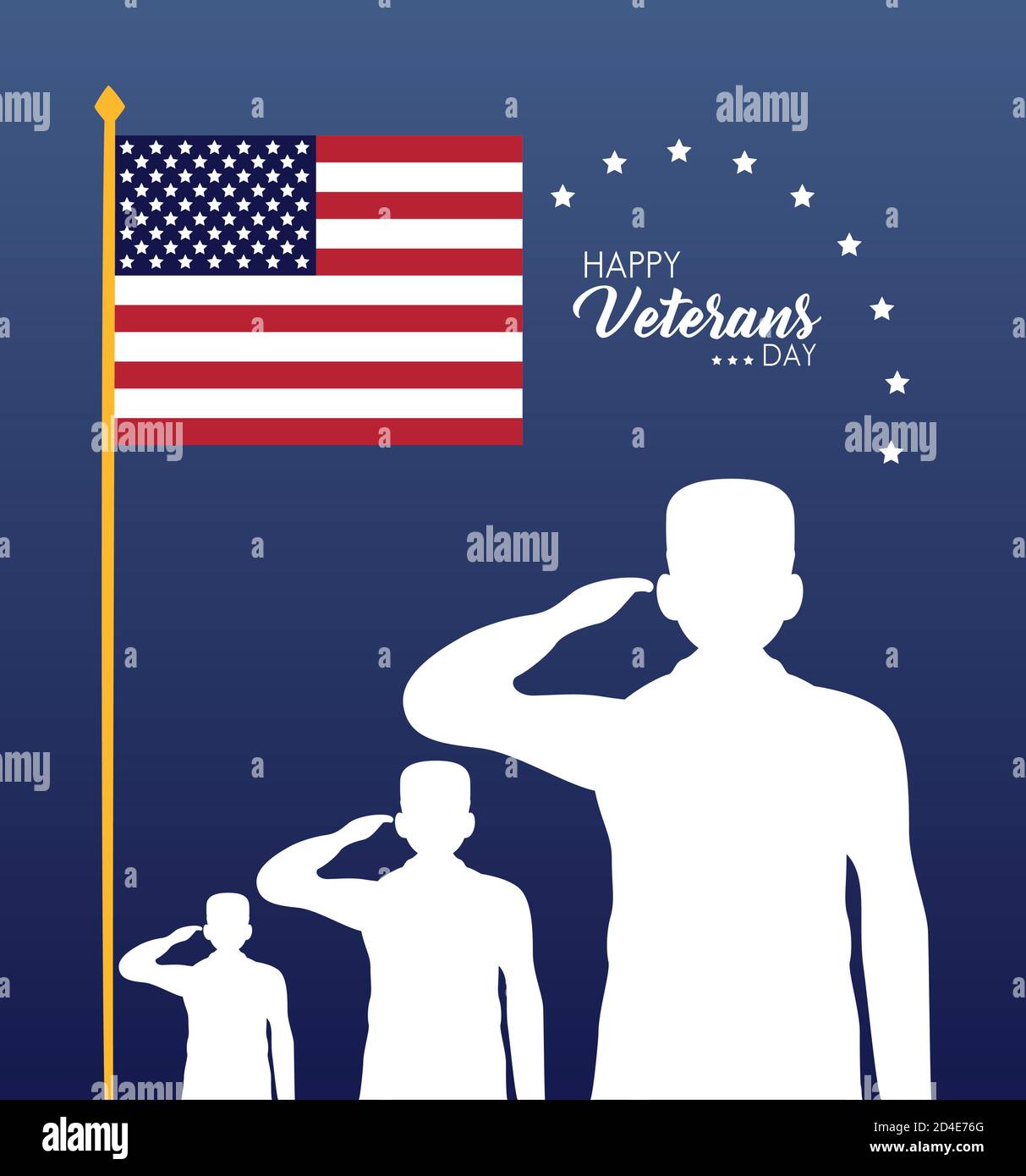 joyeux jour aux anciens combattants avec des silhouettes et un drapeau de soldats en saling illustration vectorielle Illustration de Vecteur