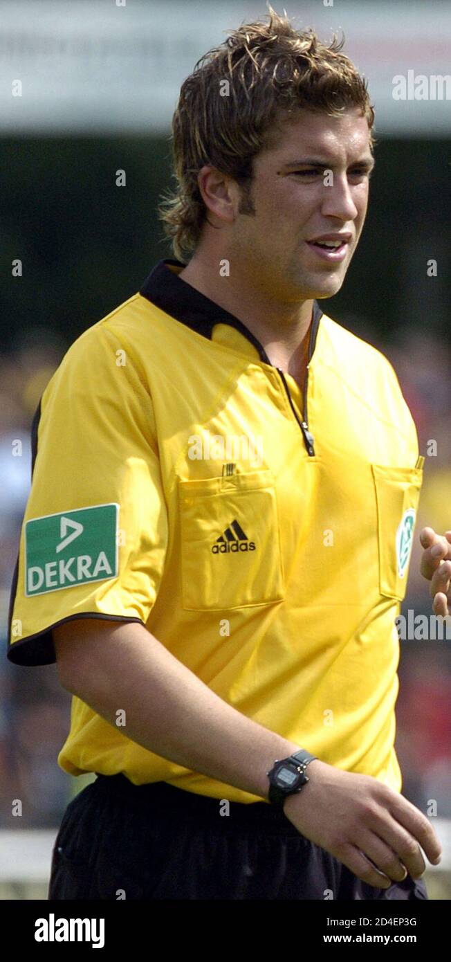 File Photo shows German soccer referee Robert Hoyzer during soccer Cup  match between Paderborn and Hamburg. German soccer referee Robert Hoyzer is  pictured during the first round of the German soccer Cup