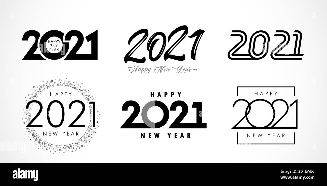 Grand ensemble de 2021 logos de bonne année. modèle de conception des numéros 20 et 21. Collection de 2021 symboles Noël. Illustration vectorielle avec étiquette noire Illustration de Vecteur