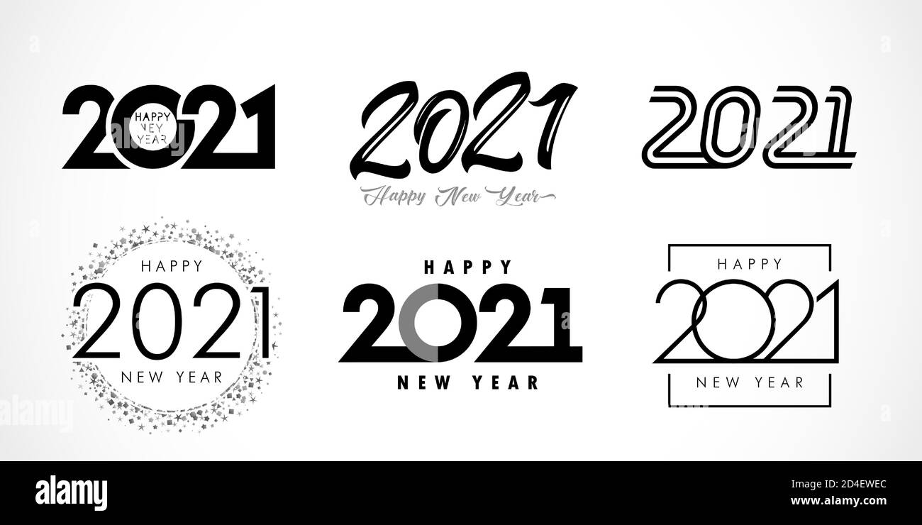 Grand ensemble de 2021 logos de bonne année. modèle de conception des numéros 20 et 21. Collection de 2021 symboles Noël. Illustration vectorielle avec étiquette noire Illustration de Vecteur