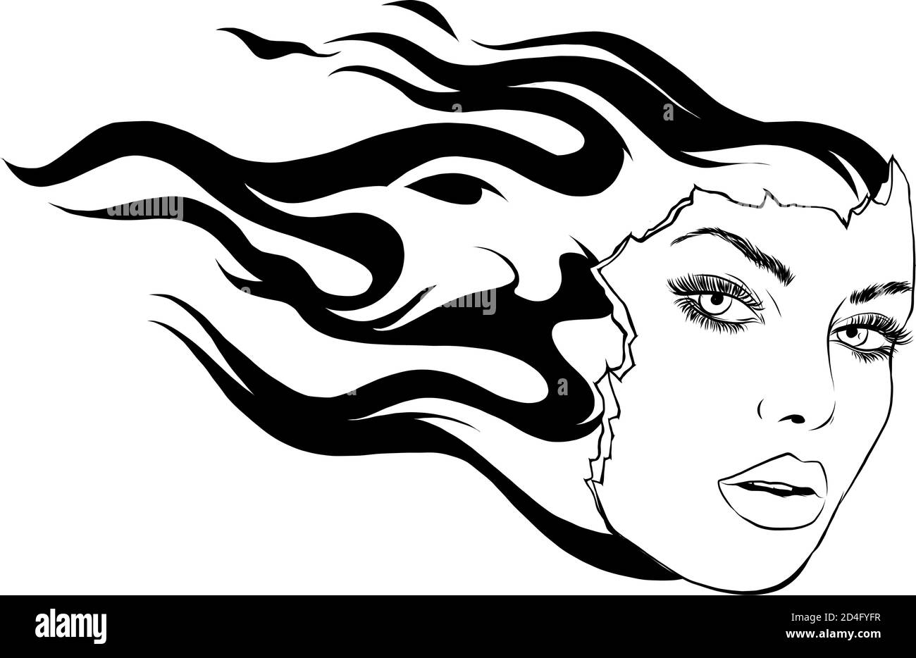 Illustration visage féminin et vecteur de feu Illustration de Vecteur