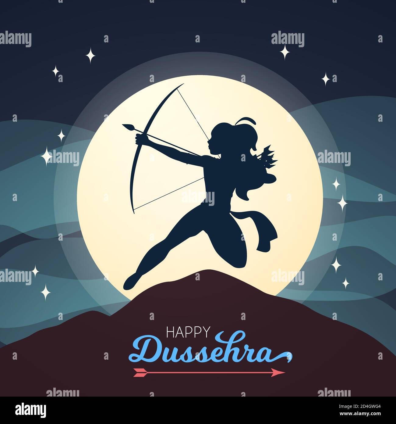 Happy Dussehra carte de voeux poster, Dieu RAM silhouette illustration vecteur Illustration de Vecteur