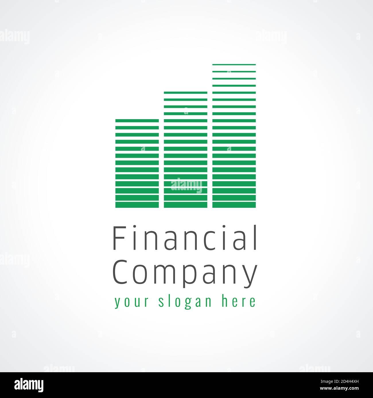 Logo de marque des sociétés financières. Bâtiments du centre-ville en forme de carte architecturale de couleur verte. Illustration de Vecteur