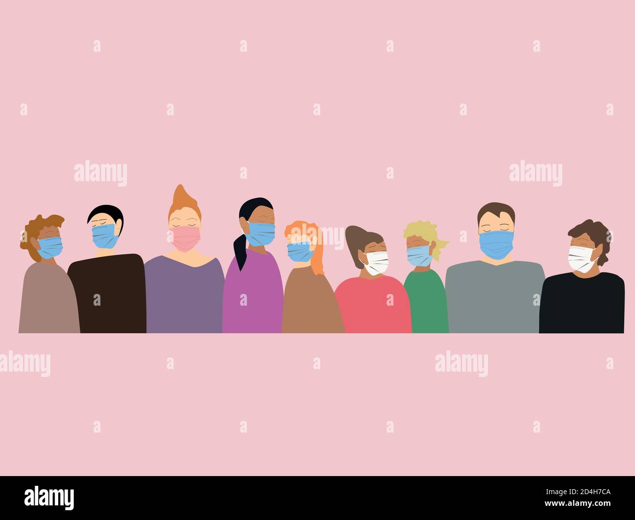Un groupe de personnes portant des masques médicaux pour prévenir les maladies. Illustration vectorielle de style plat Illustration de Vecteur