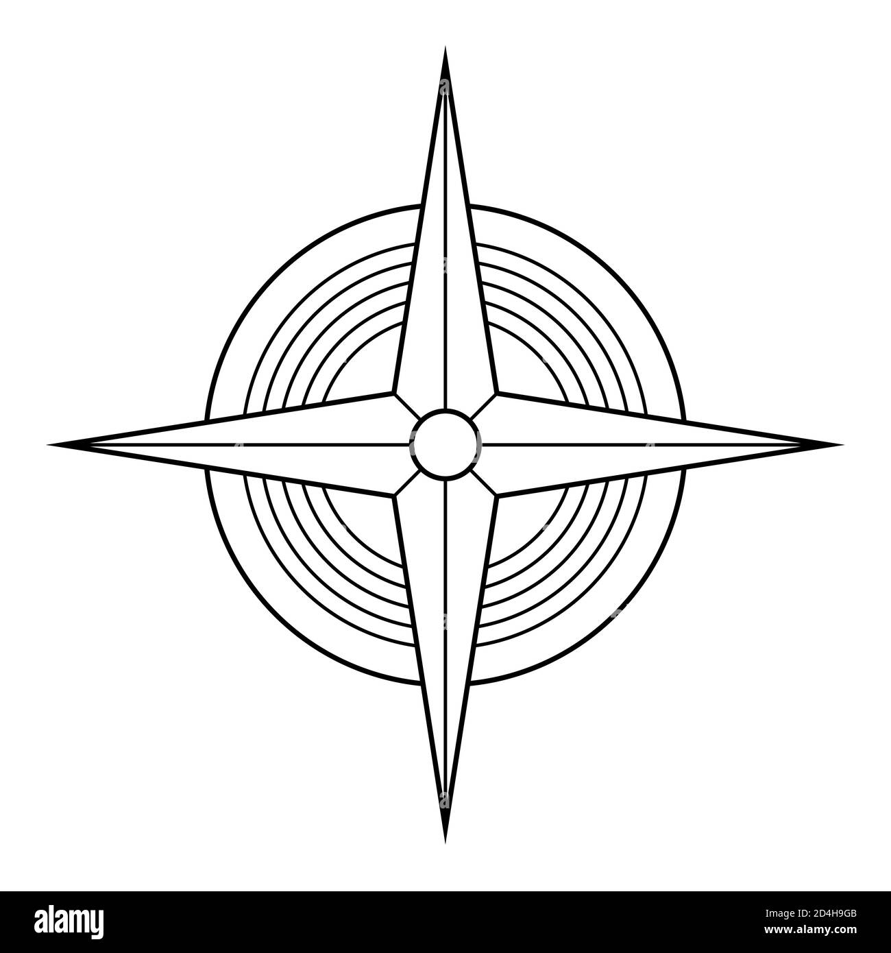 Symbole géométrique abstrait. Signe de géométrie avec des formes géométriques. Isolé sur fond blanc. Formes linéaires noires. Quatre étoiles pointues avec cercles. Illustration de Vecteur