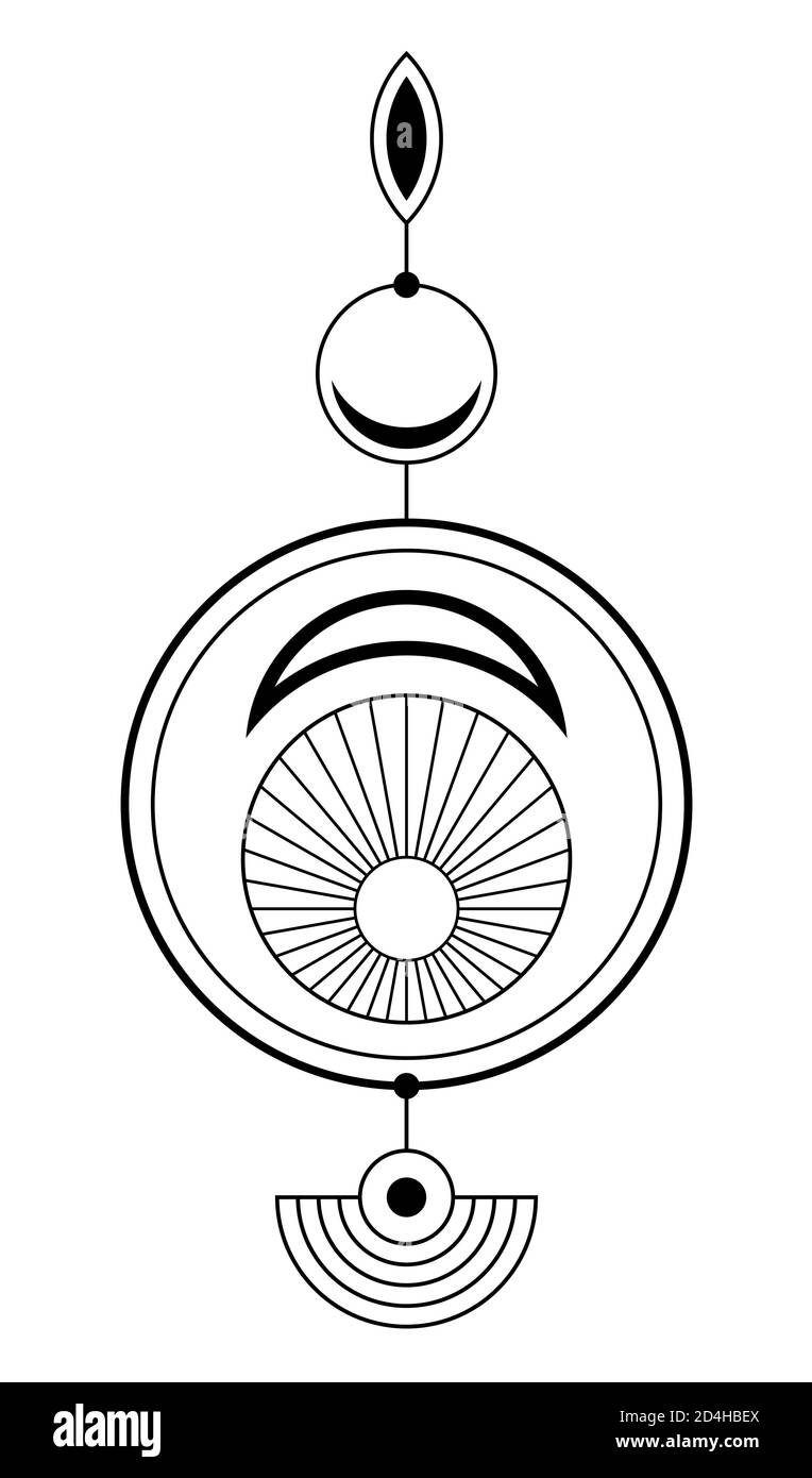 Symbole géométrique abstraite. La géométrie sacrée signe avec des formes géométriques. Isolé sur fond blanc. Formes linéaires noir. Logo linéaire. Illustration de Vecteur
