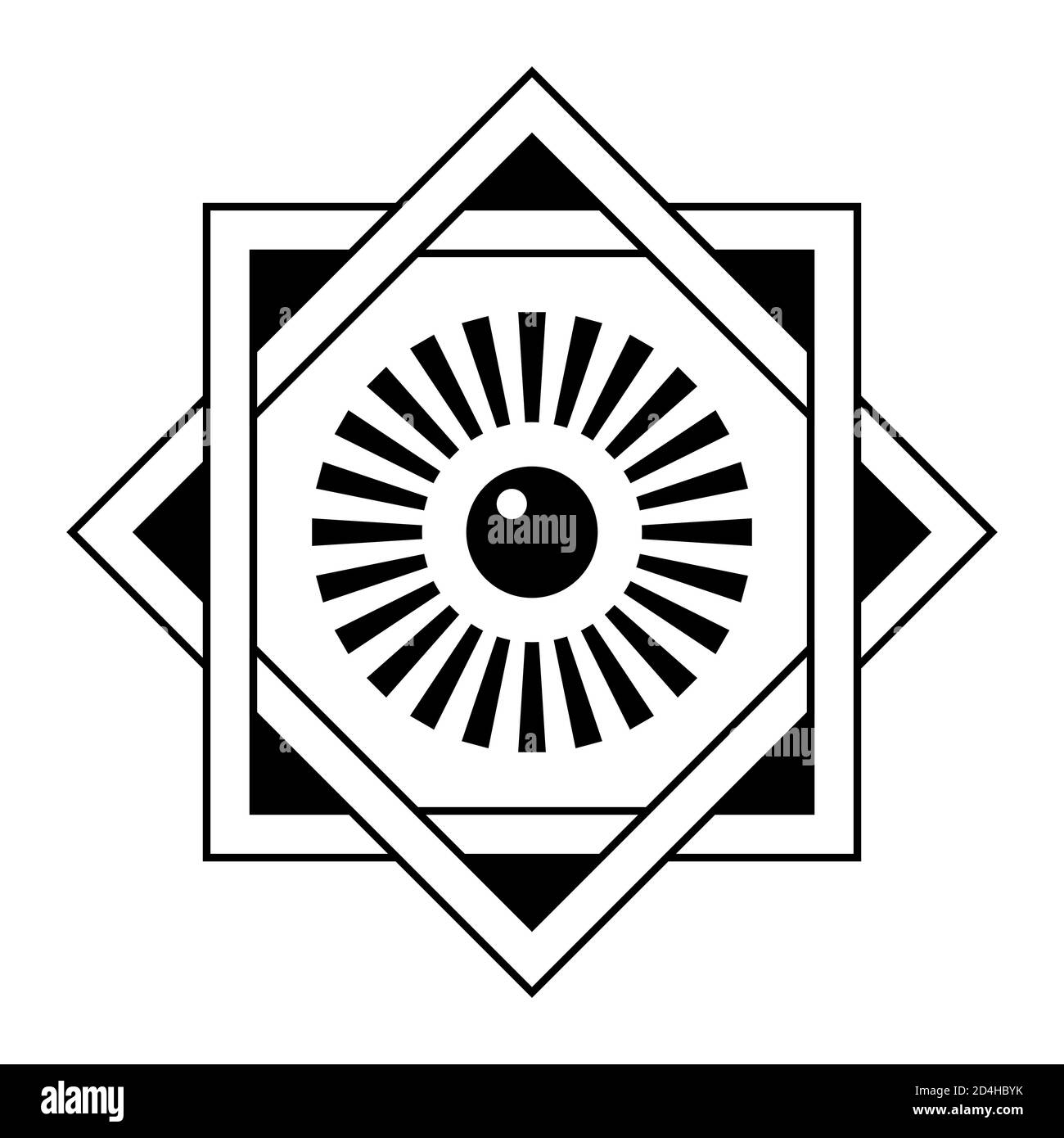 Cadre art déco. Modèle étoile de David avec œil au centre. Carré et losange emboîtés. Illustration de Vecteur