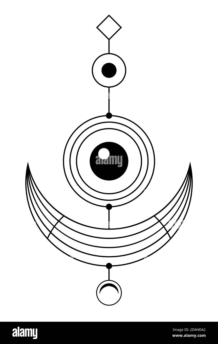 Symbole géométrique abstraite. La géométrie sacrée signe avec des formes géométriques. Isolé sur fond blanc. Formes linéaires noir. Logo linéaire. Illustration de Vecteur