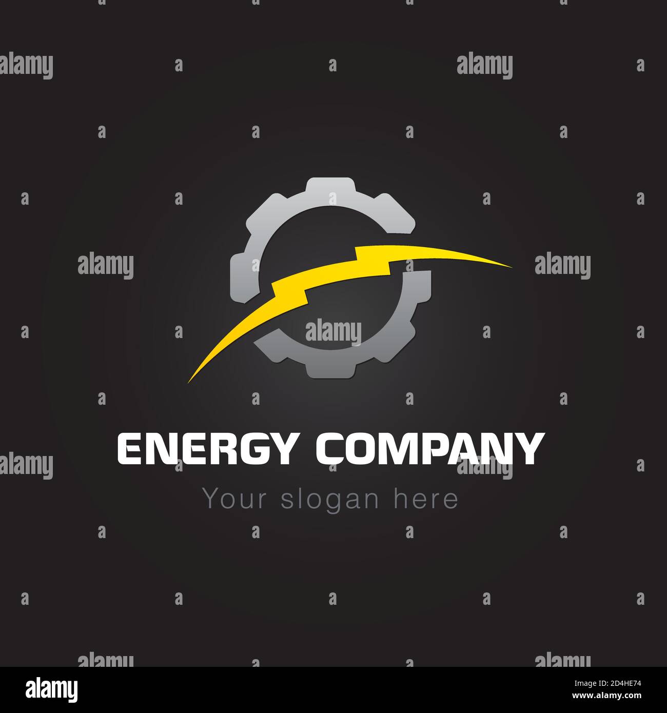 Logo de la société énergétique. L'icône de marque Lightning et Gears Sunrise, une entreprise industrielle spécialisée dans l'électricité ou la mécanique. Électricité, symbole vectoriel de boulon. Ensemble d'éléments. Illustration de Vecteur