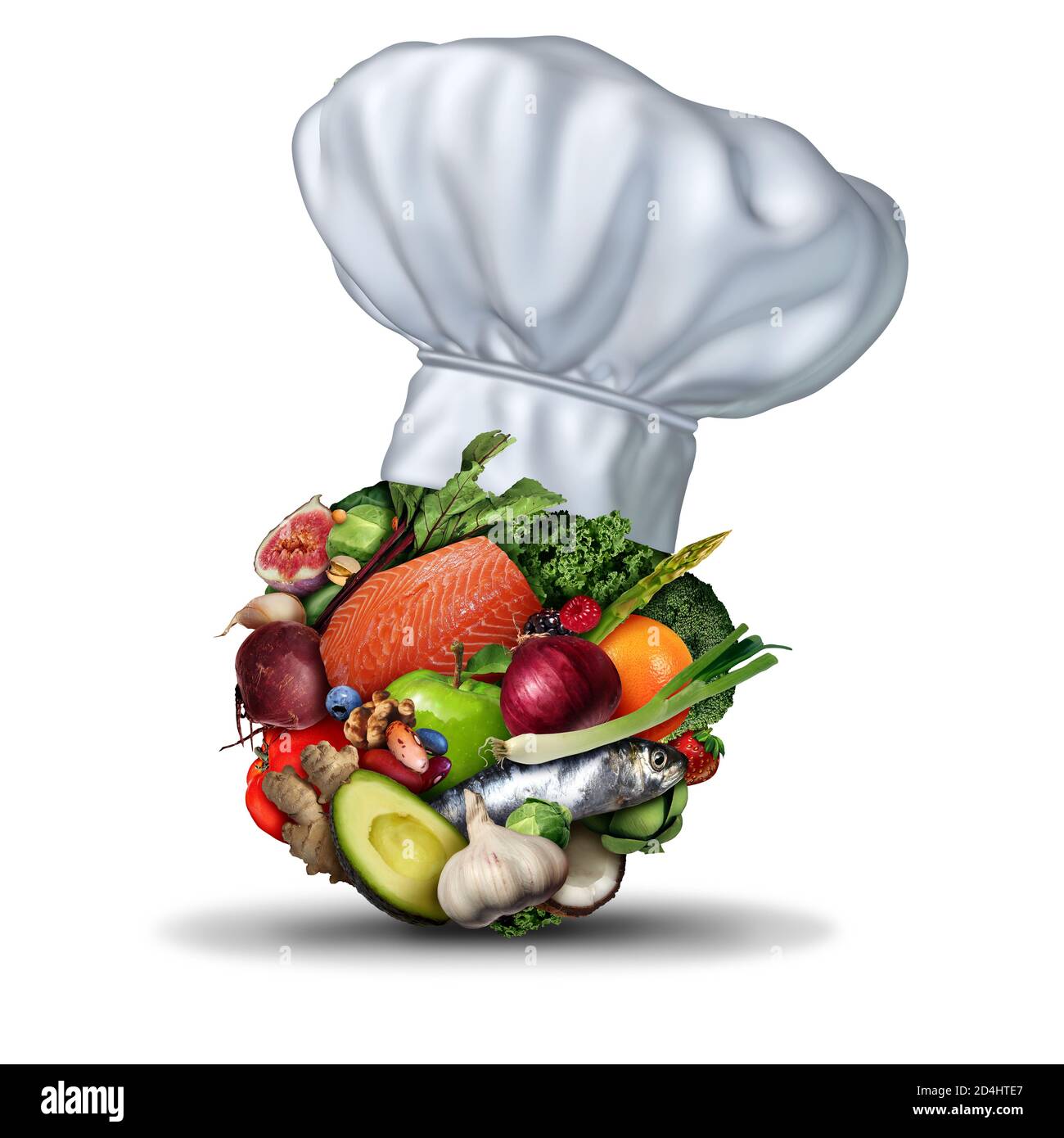 Concept de cuisine et idée de nourriture créative comme nutrition saine pour la santé cardiaque avec des éléments d'illustration 3D. Banque D'Images