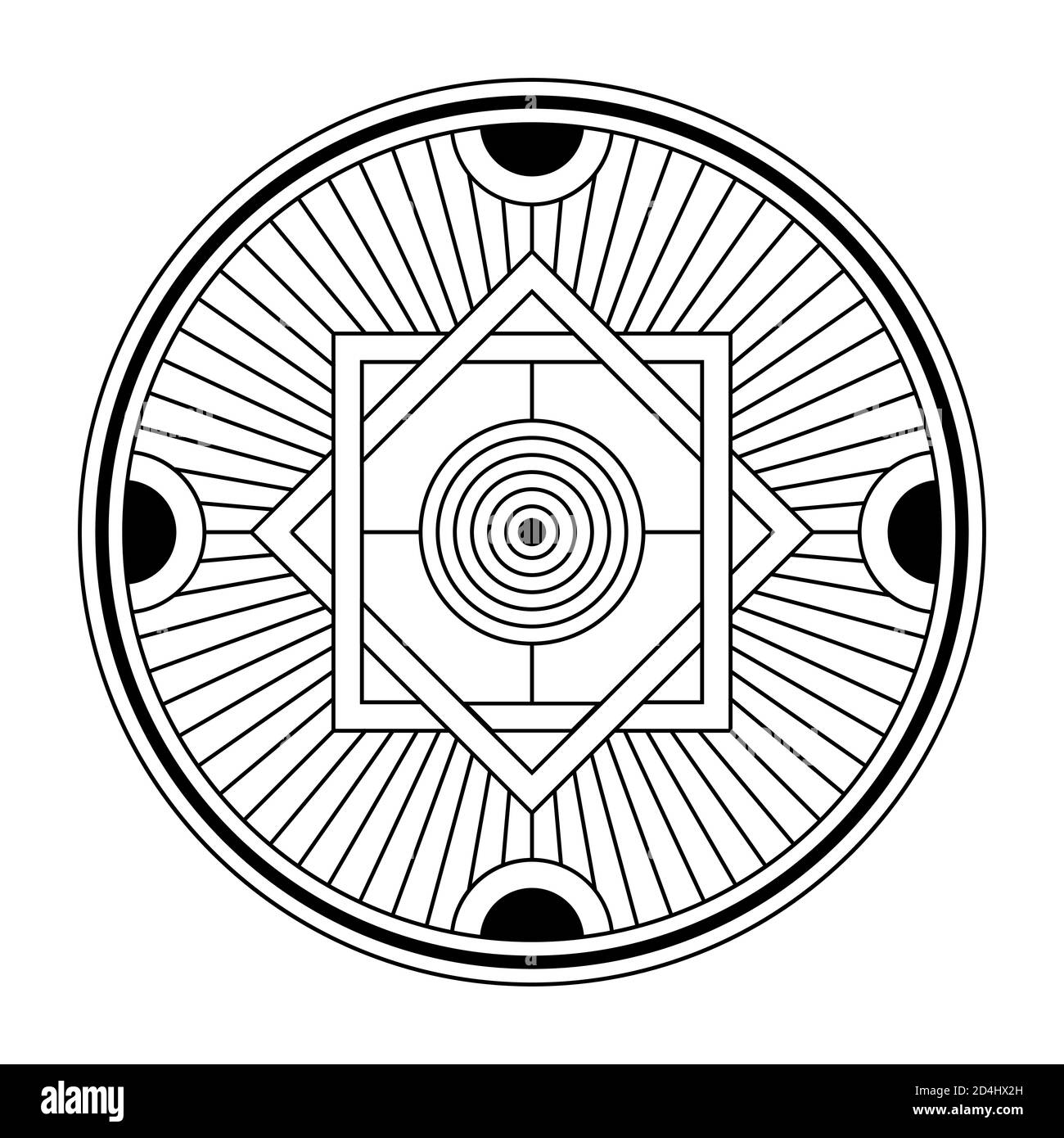 Symbole géométrique abstrait. Signe de géométrie sacrée avec des formes géométriques. Isolé sur fond blanc. Formes linéaires noires. Mandala Mstic. Illustration de Vecteur