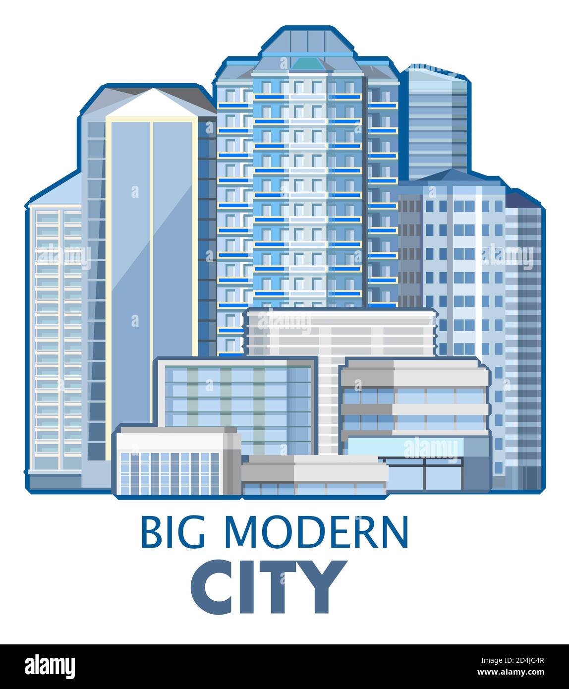 Le centre de la ville d'affaires. Bâtiments résidentiels et de bureau. Petites et grandes maisons, appartements, bureaux d'entreprises prospères. Illustration vectorielle Banque D'Images