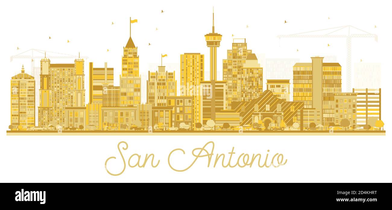 San Antonio Texas USA ville Skyline Silhouette avec Golden Buildings isolé sur blanc. Illustration vectorielle. Illustration de Vecteur