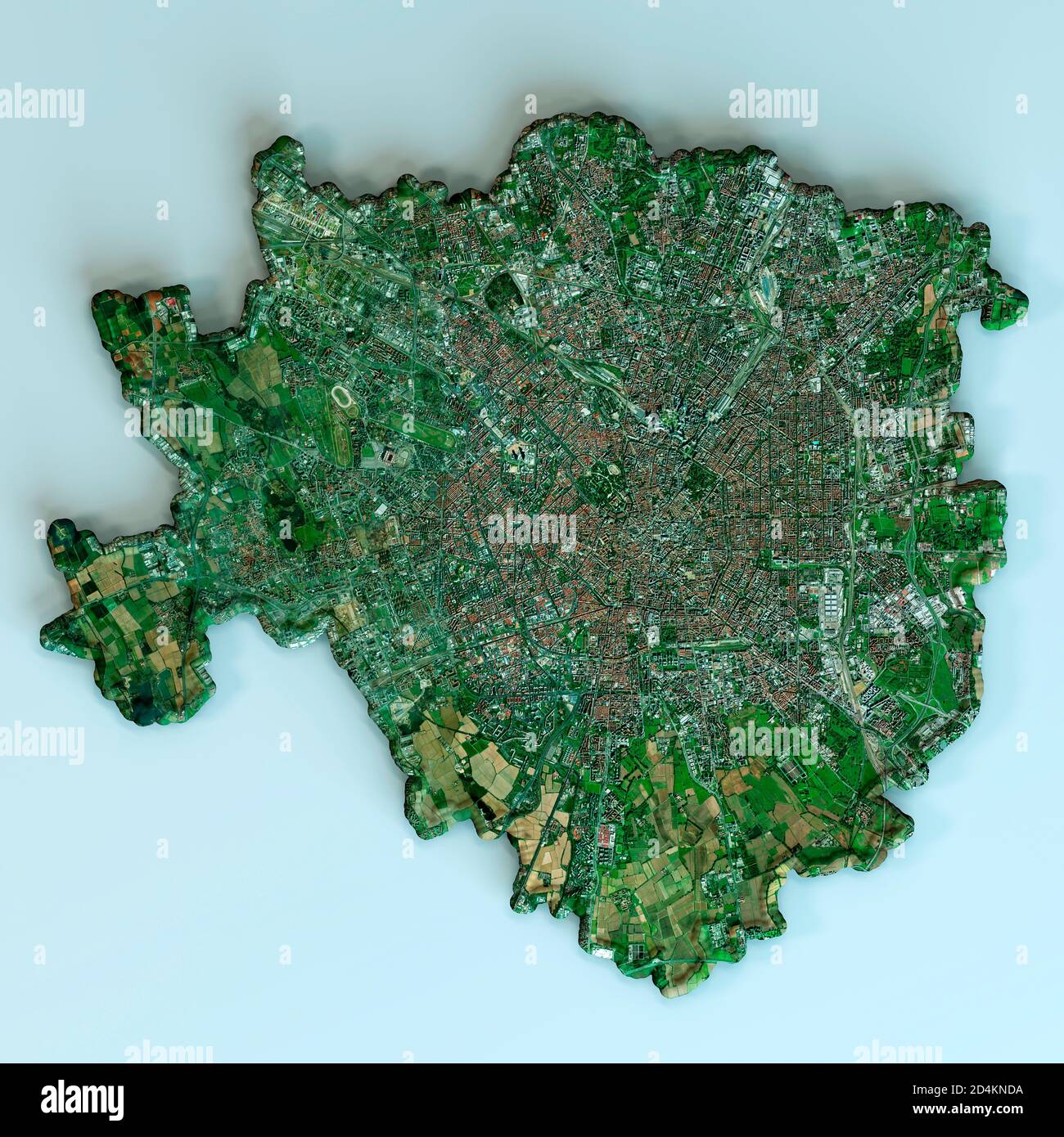 Vue satellite sur la ville de Milan, la carte et les rues. Lombardie, Italie. Limites. Exposition. Juste. rendu 3d Banque D'Images