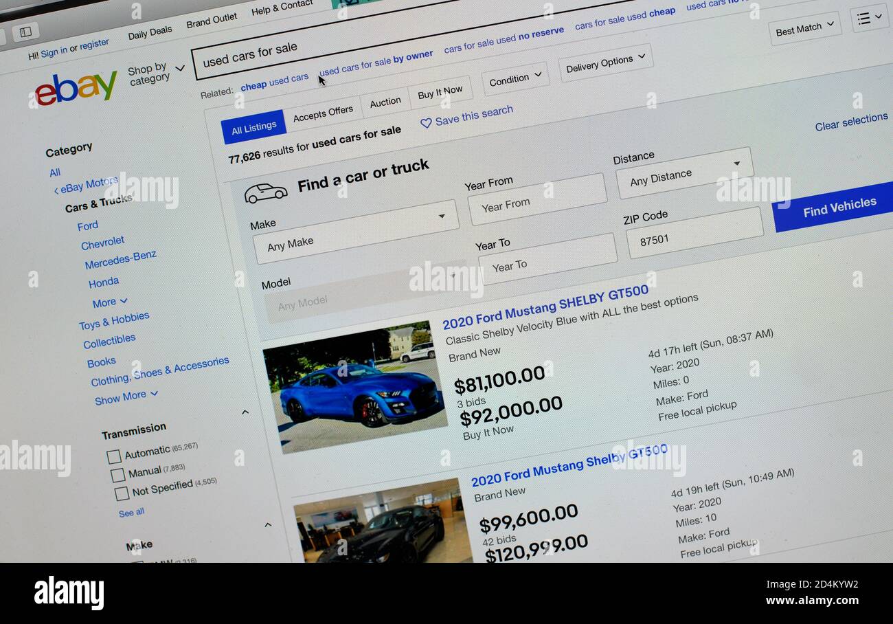 Une capture d'écran d'ordinateur d'une page sur le site Web eBay. Banque D'Images