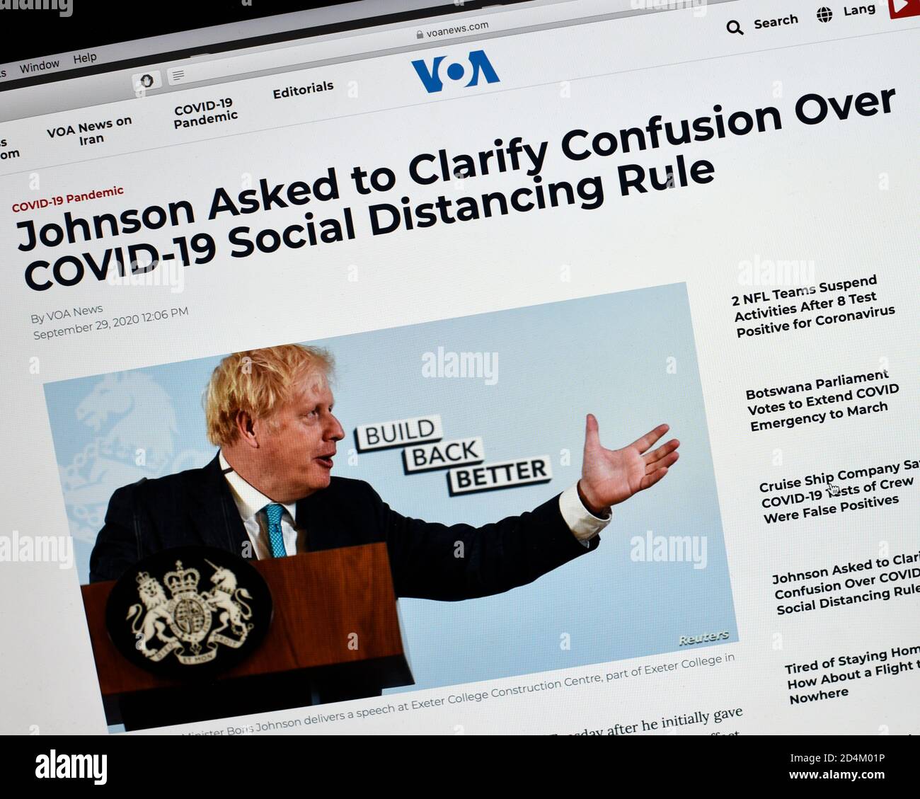 Une capture d'écran de la page d'accueil du site Web de la voix américaine. Banque D'Images