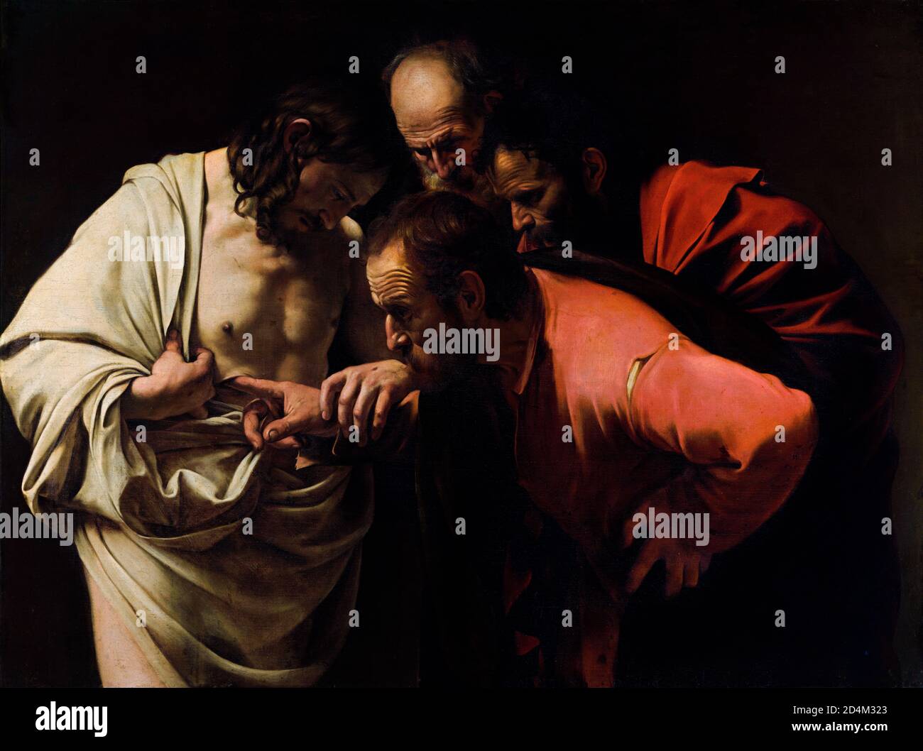 Caravaggio, doutant Thomas. L'incrédulité de Saint Thomas par Michel-Ange Merisi da Caravaggio (1571-1610), huile sur toile, 1601/2 Banque D'Images