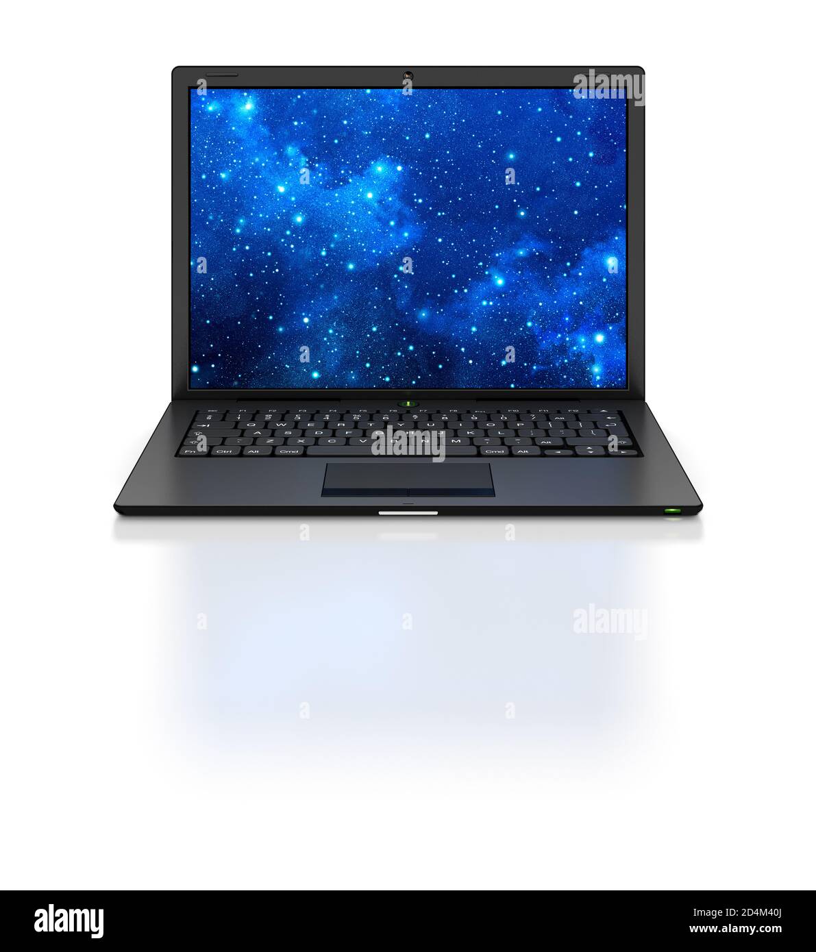 Ordinateur portable isolé sur fond noir, découpé, isolé. Prise de vue en studio. Propre. Pas de logo, pas de marque. Tout droit. Écran vide. Banque D'Images