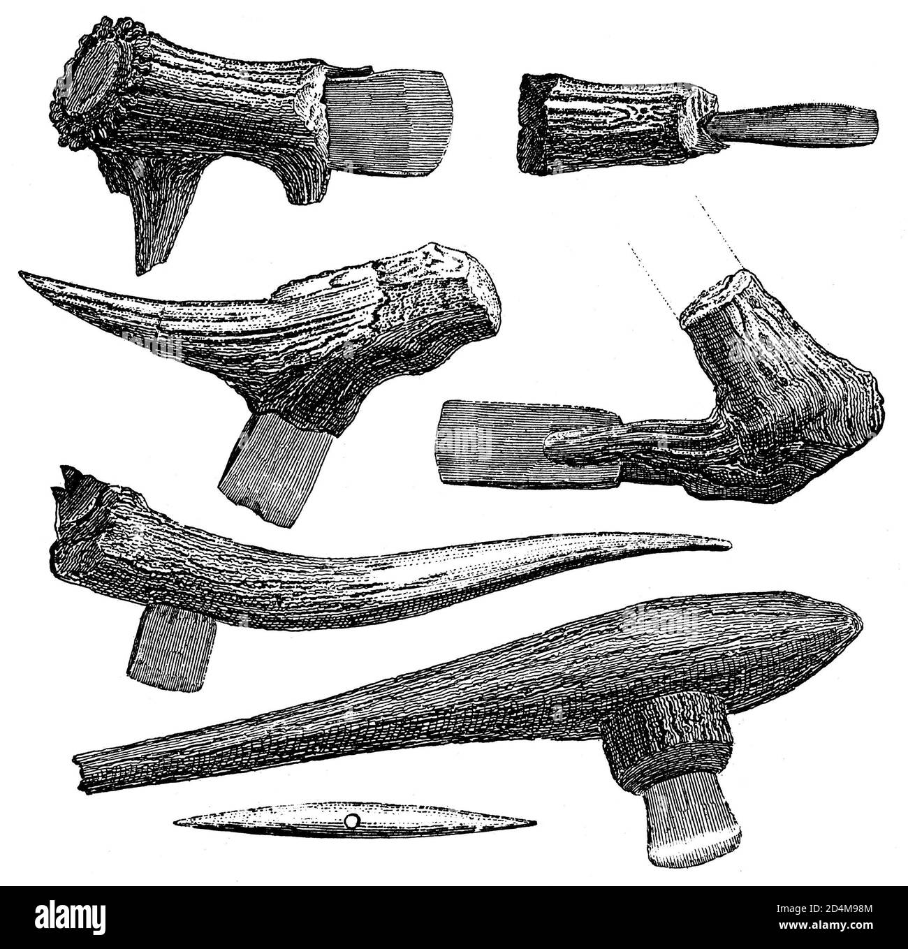 Gravure du XIXe siècle d'objets trouvés dans des maisons à pilotis à Bodensee. Publié dans Systematischer Bilder-Atlas zum conversations-Lexikon, Ikonographi Banque D'Images