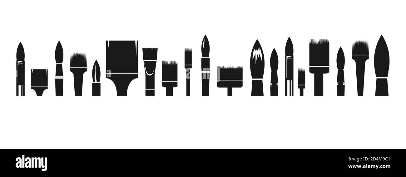 Les brosses sont l'art et la peinture. Différents types de brosses pour le fond et la décoration. L'image symbolique. Banque D'Images