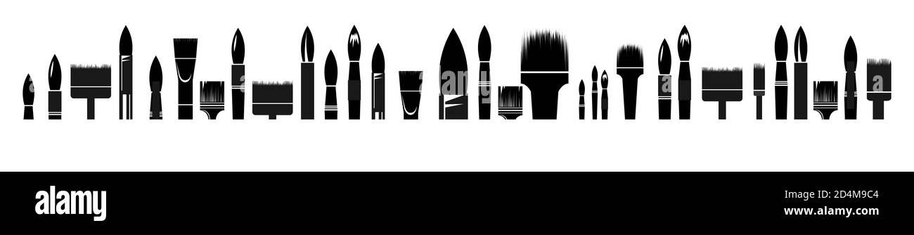 Les brosses sont l'art et la peinture. Différents types de brosses pour le fond et la décoration. L'image symbolique. Banque D'Images