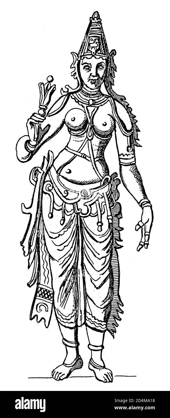 Illustration du XIXe siècle d'un costume national indien. Publié dans Systematischer Bilder-Atlas zum conversations-Lexikon, Ikonographische Encyklopa Banque D'Images