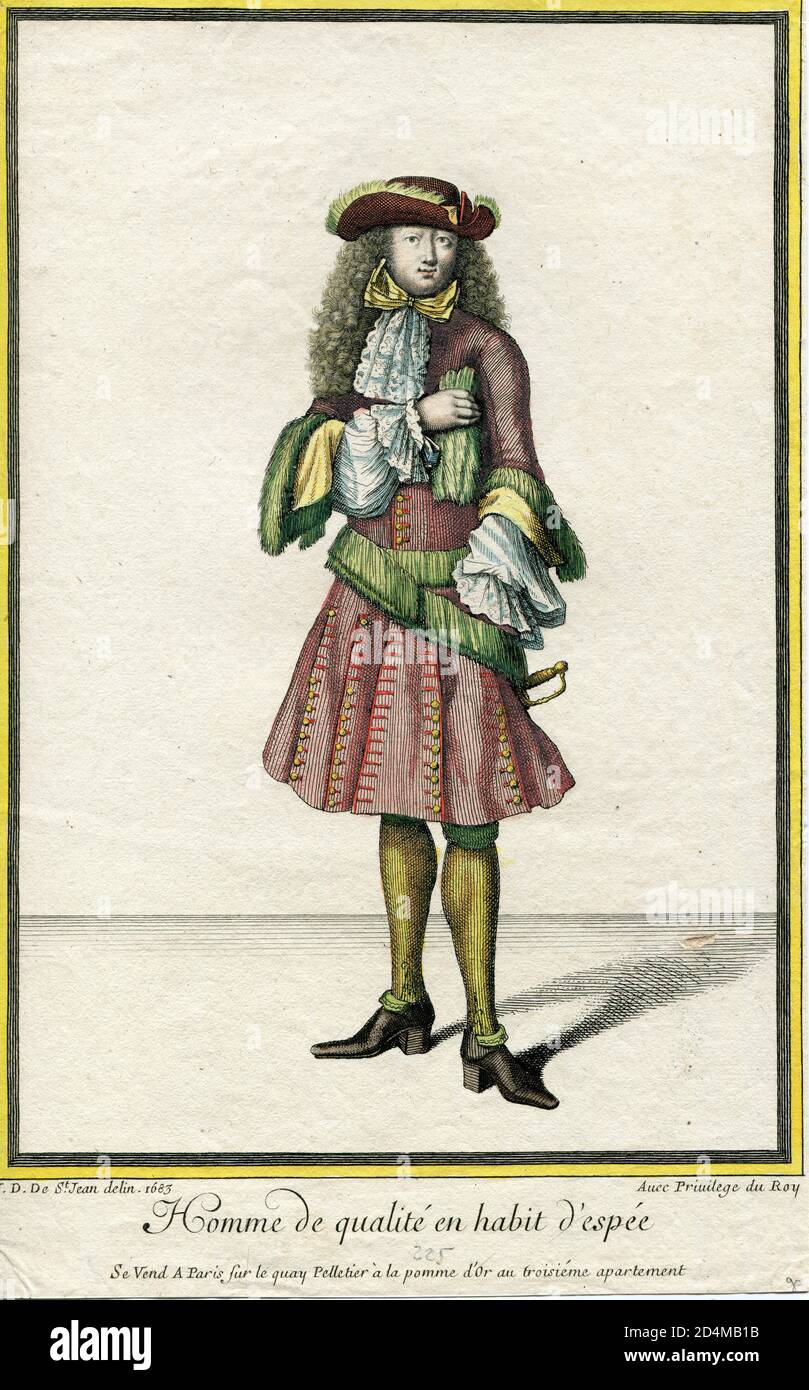 Gravure de mode française de 17 centuryJ. D. de Saint Jean Banque D'Images
