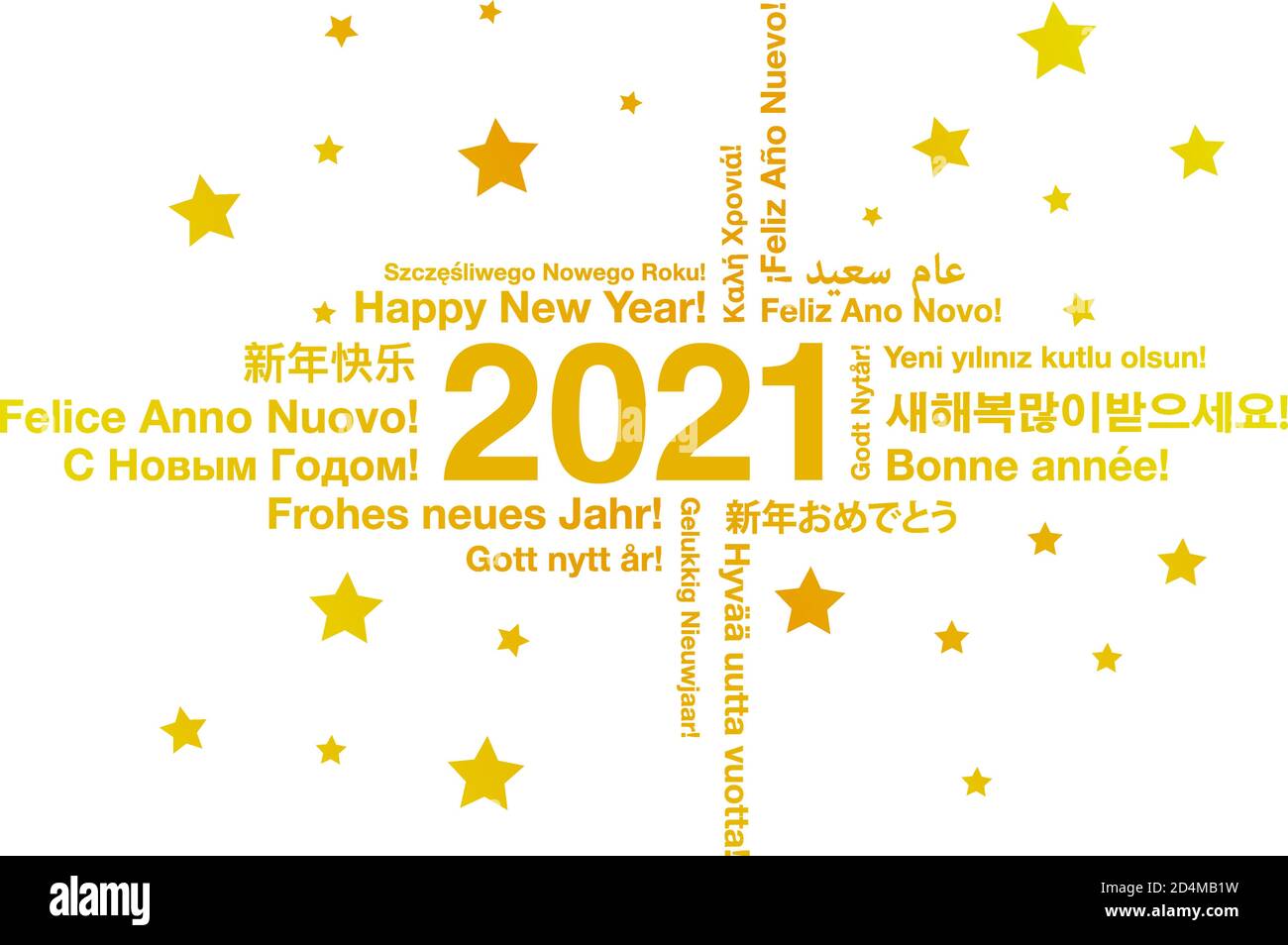 Bonne année 2021 dans différentes langues mot nuage salutation concept de carte Illustration de Vecteur