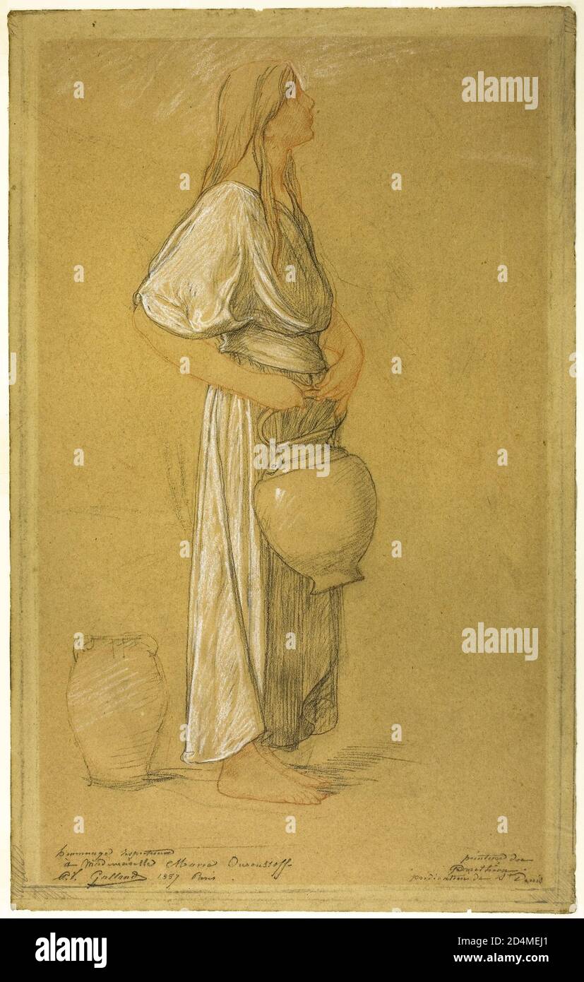 Craie noire et rouge accentuée de craie blanche sur le bronzage papier vélin Banque D'Images