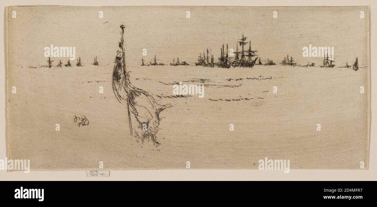 Gravure et point sec à l'encre noire sur papier crème Banque D'Images