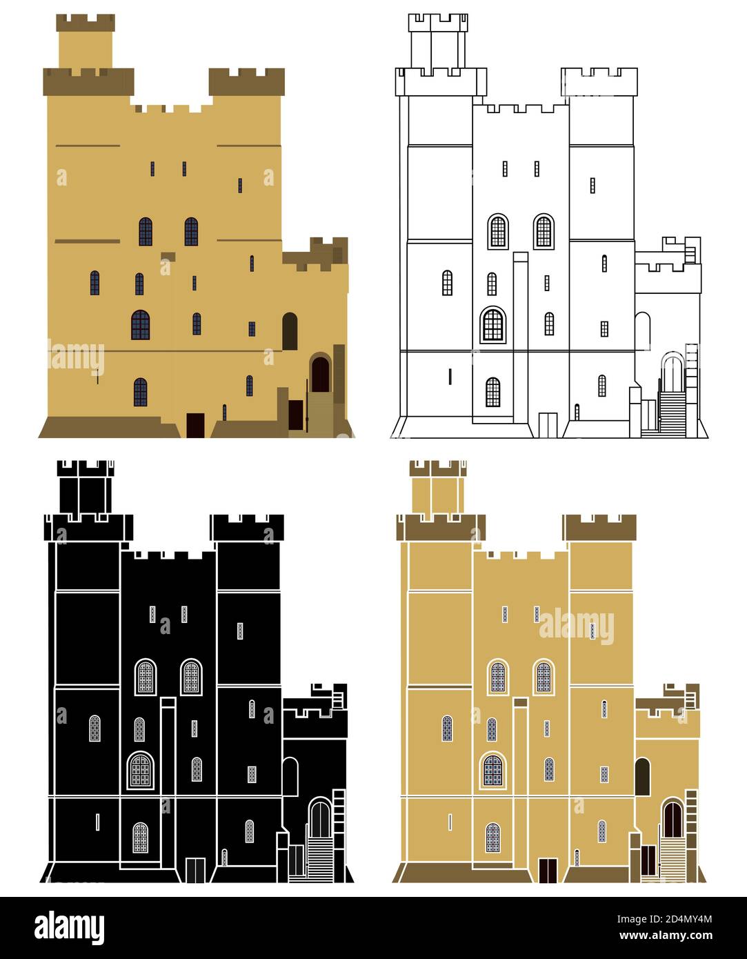 Château de Newcastle, vue de face, Royaume-Uni. Illustration de Vecteur