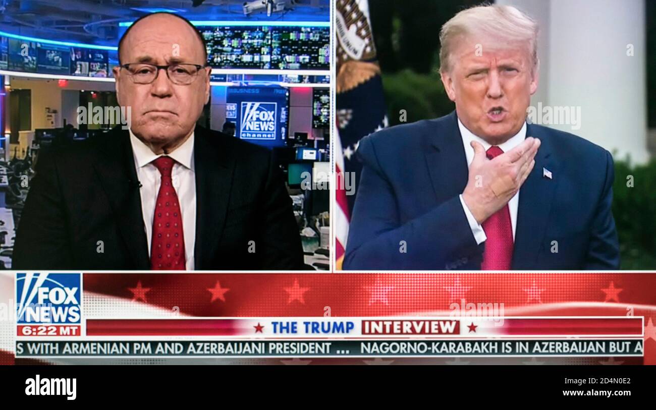 09 octobre 2020, Washington, District of Columbia, USA - UNE capture d'écran du Fox News Show ''Tucker Carlson Tonight'' au cours duquel le président DONALD TRUMP a été interviewé par le contributeur de Fox News, le Dr MARC SIRGEL. C'était le premier entretien à la caméra de Trump depuis qu'il a reçu un diagnostic de COVID-19.(image de crédit : © Fox News/ZUMA Wire) Banque D'Images