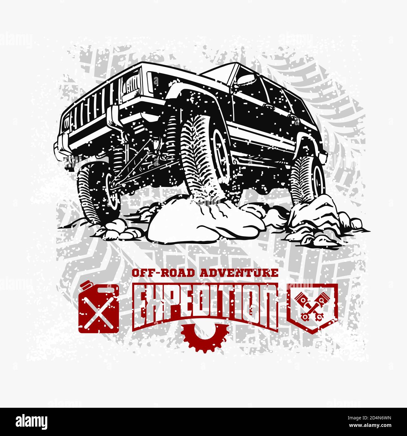 Grand Cherokee - SUV sur blanc - éléments pour t-shirt et emblème - ensemble vectoriel Illustration de Vecteur