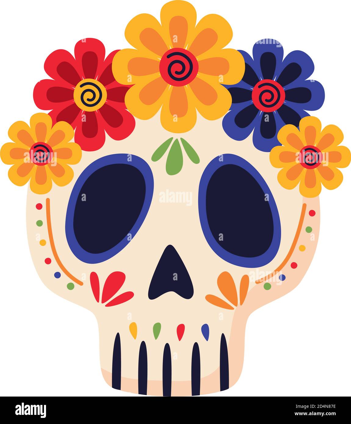 tête de crâne mexicaine traditionnelle avec fleurs style plat icône vecteur conception de l'illustration Illustration de Vecteur