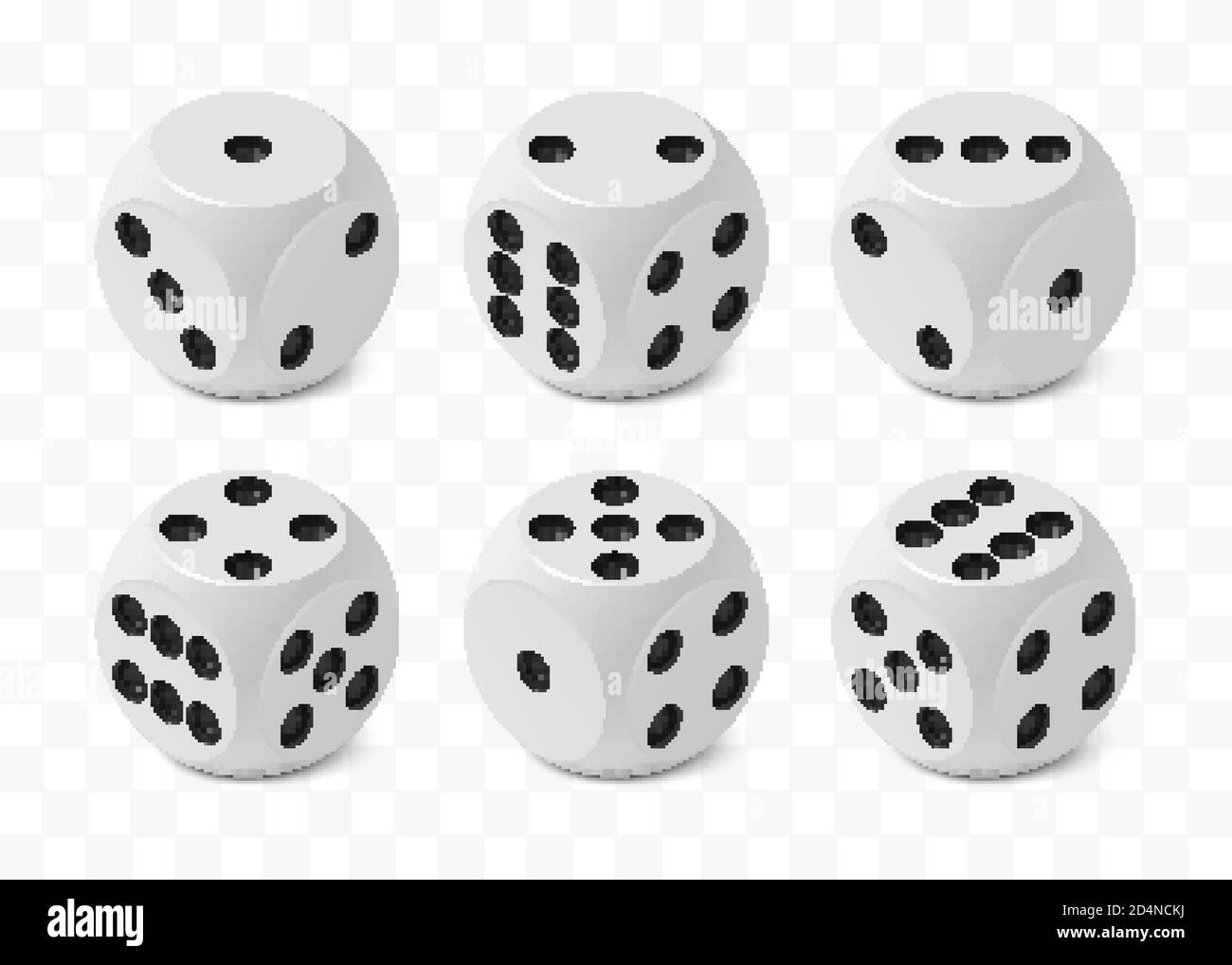 Ensemble de six dés de jeu isométrique réalistes avec bord arrondi et angle Illustration de Vecteur