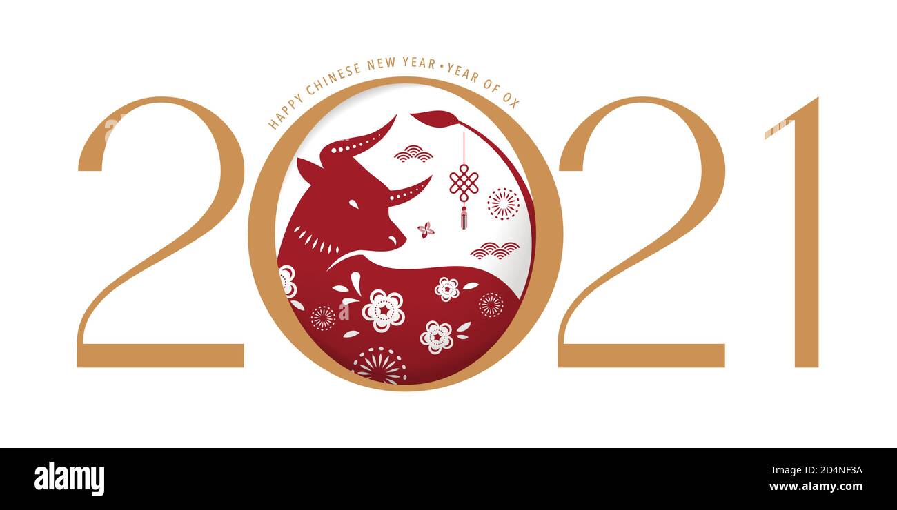 Nouvel an chinois 2021 année du boeuf, symbole du zodiaque chinois Illustration de Vecteur