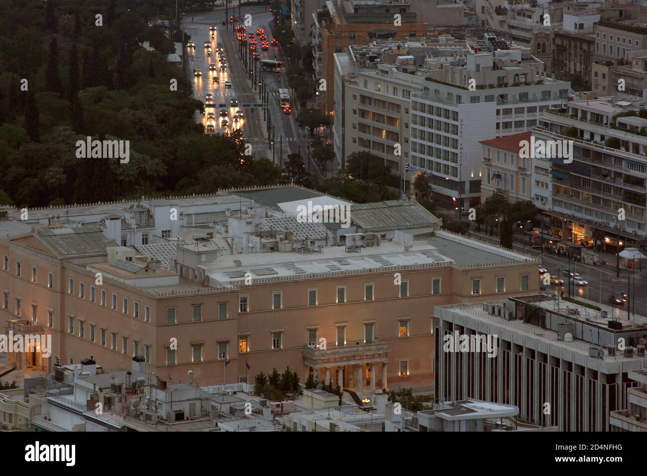 Vue aérienne d'Athènes et du Parlement depuis le Lycabette côte Banque D'Images