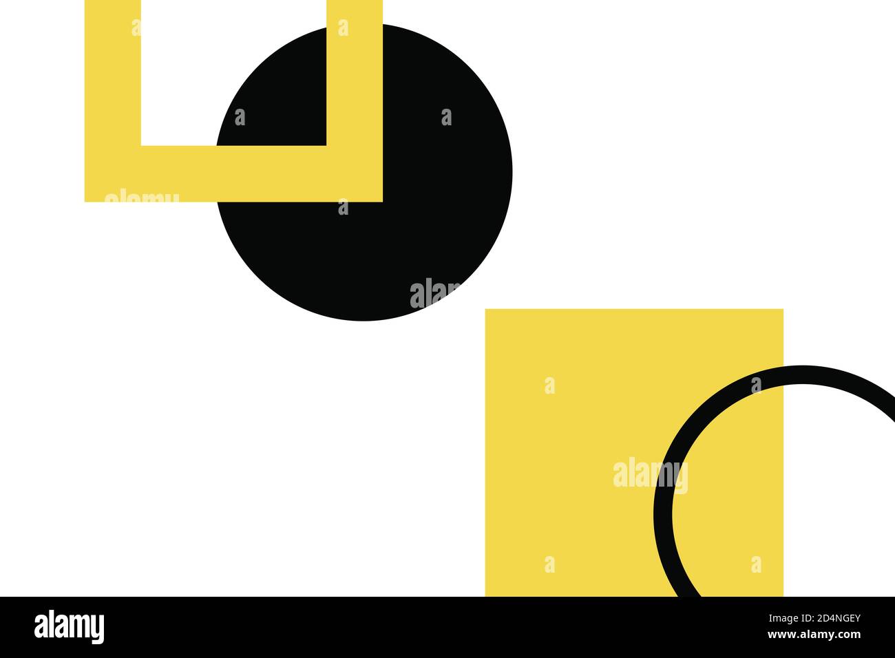 Arrière-plan abstrait avec des formes géométriques simples. Art vectoriel moderne, simple et ludique dans les couleurs jaune et noir. Des cercles et des carrés sont utilisés. Banque D'Images