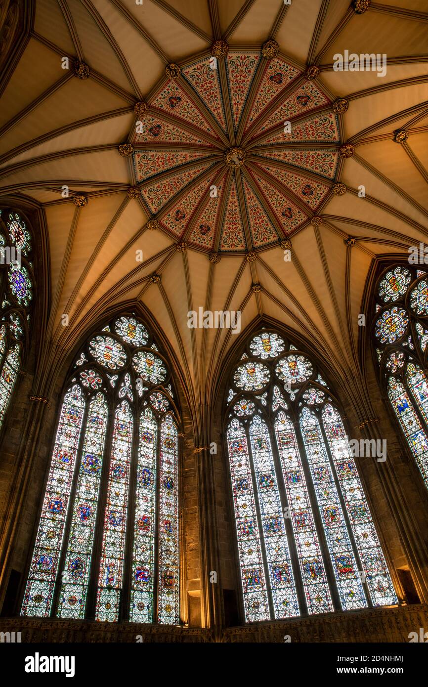 Royaume-Uni, Angleterre, Yorkshire, York Minster, Chapter House, fenêtres et toit Banque D'Images