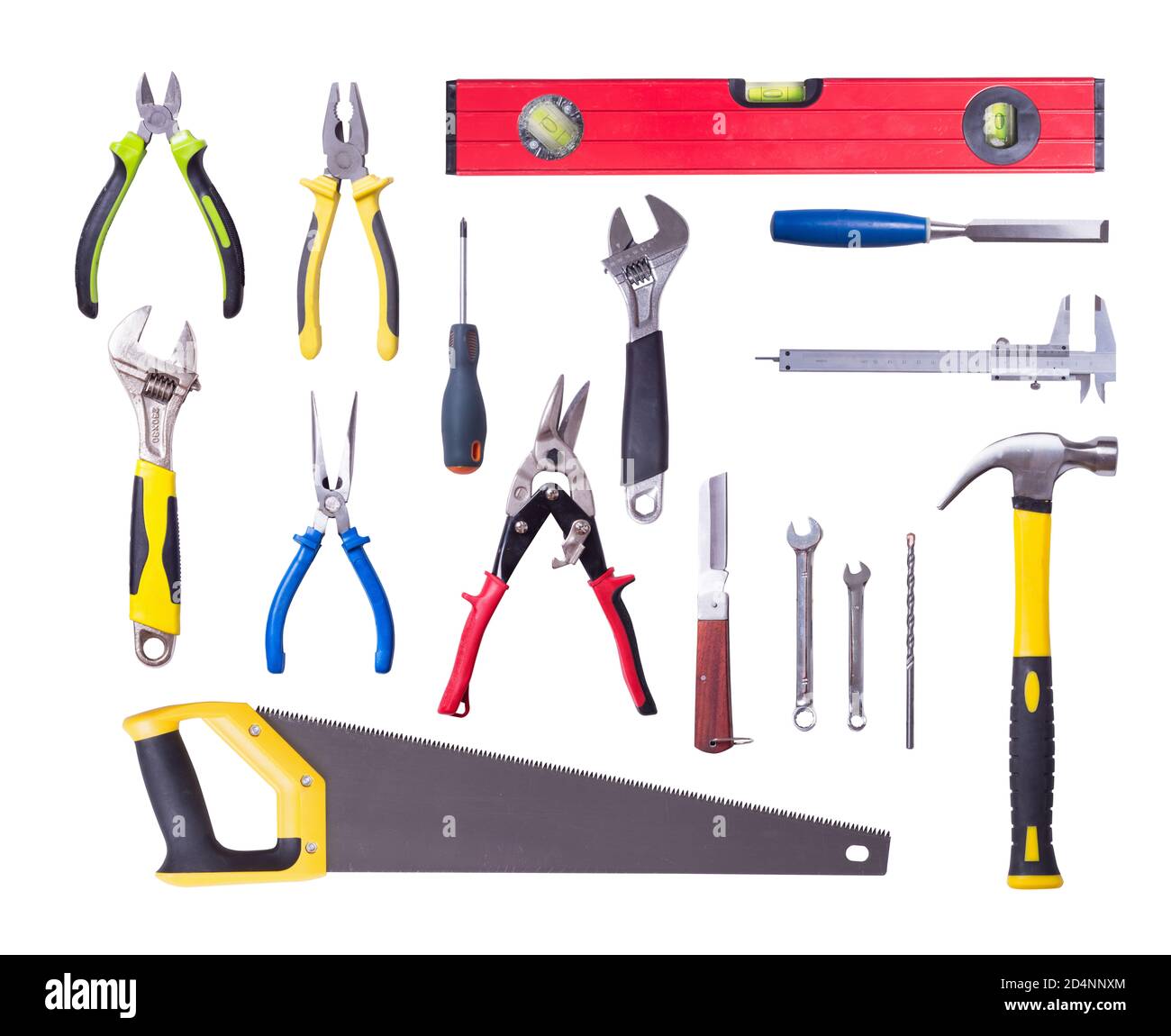 Nombreux outils isolés sur fond blanc . Banque D'Images