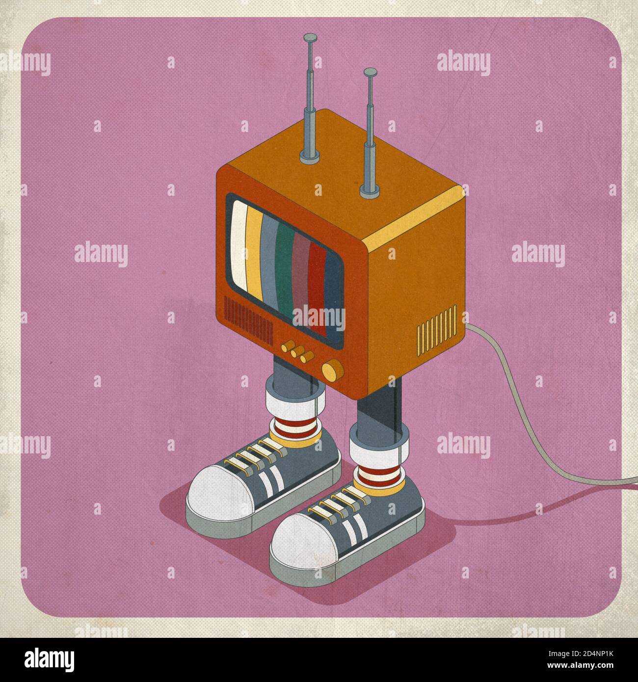 Drôle de personnage pop TV vintage avec des baskets et des antennes, illustration 3D Banque D'Images