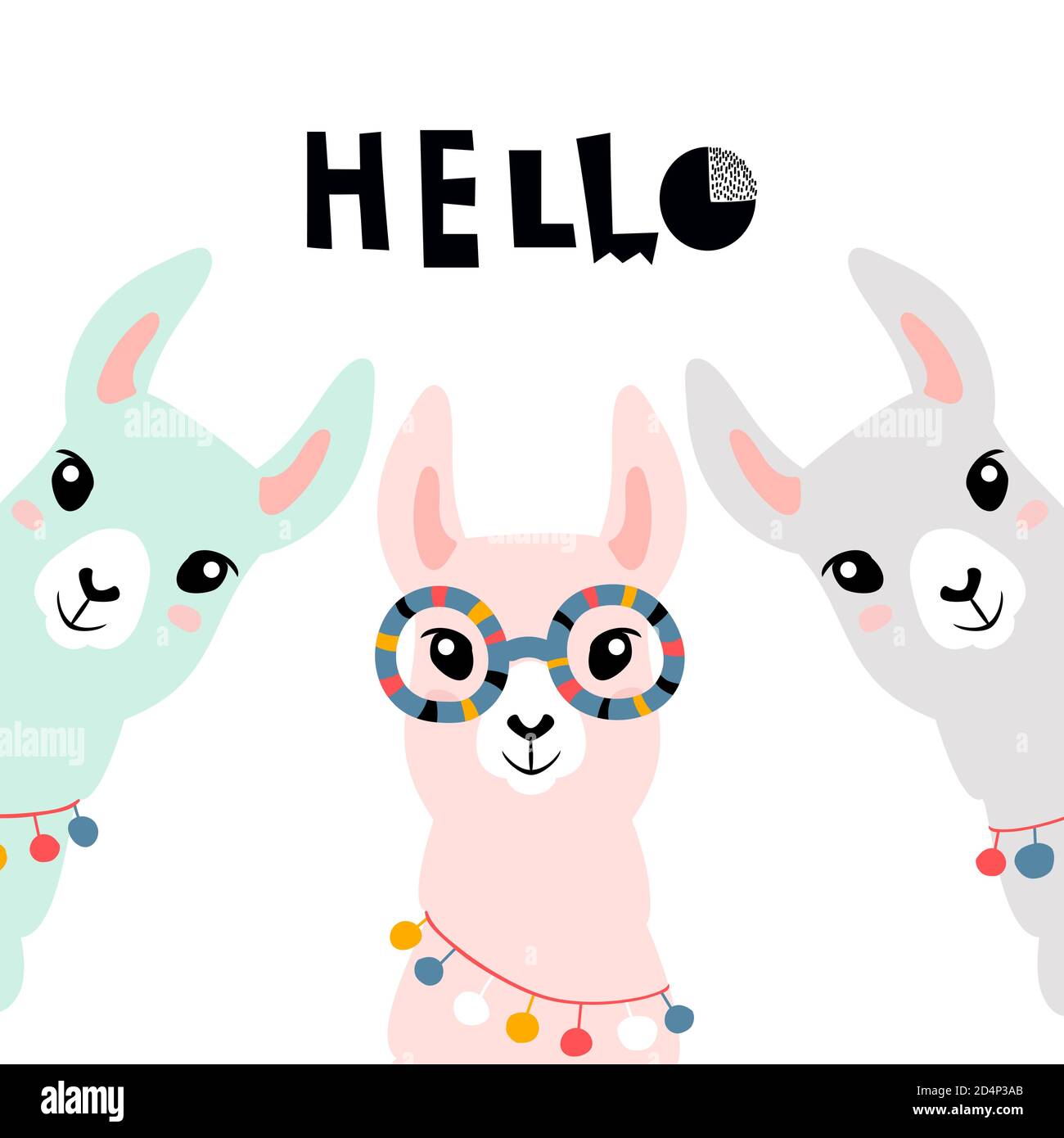 Llama Alpaca. Carte Hello. Illustration vectorielle Illustration de Vecteur