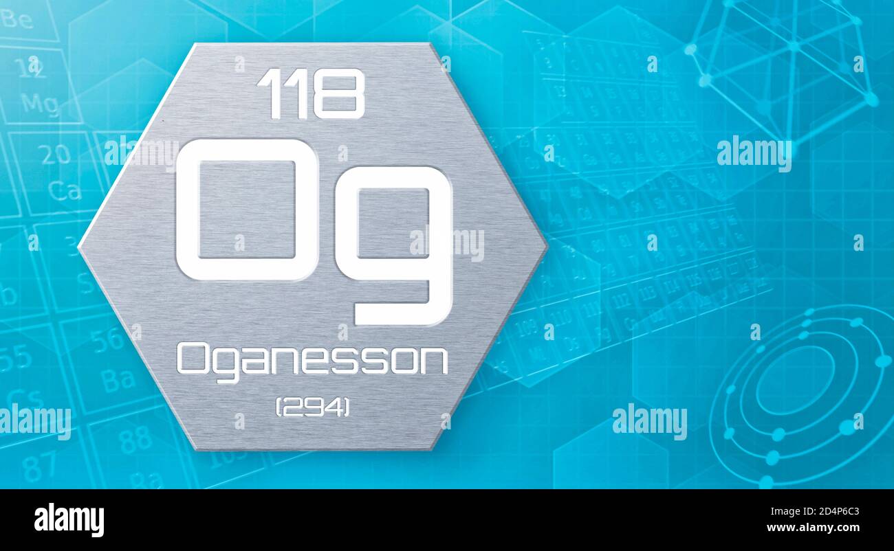Élément chimique du tableau périodique - Oganesson Banque D'Images