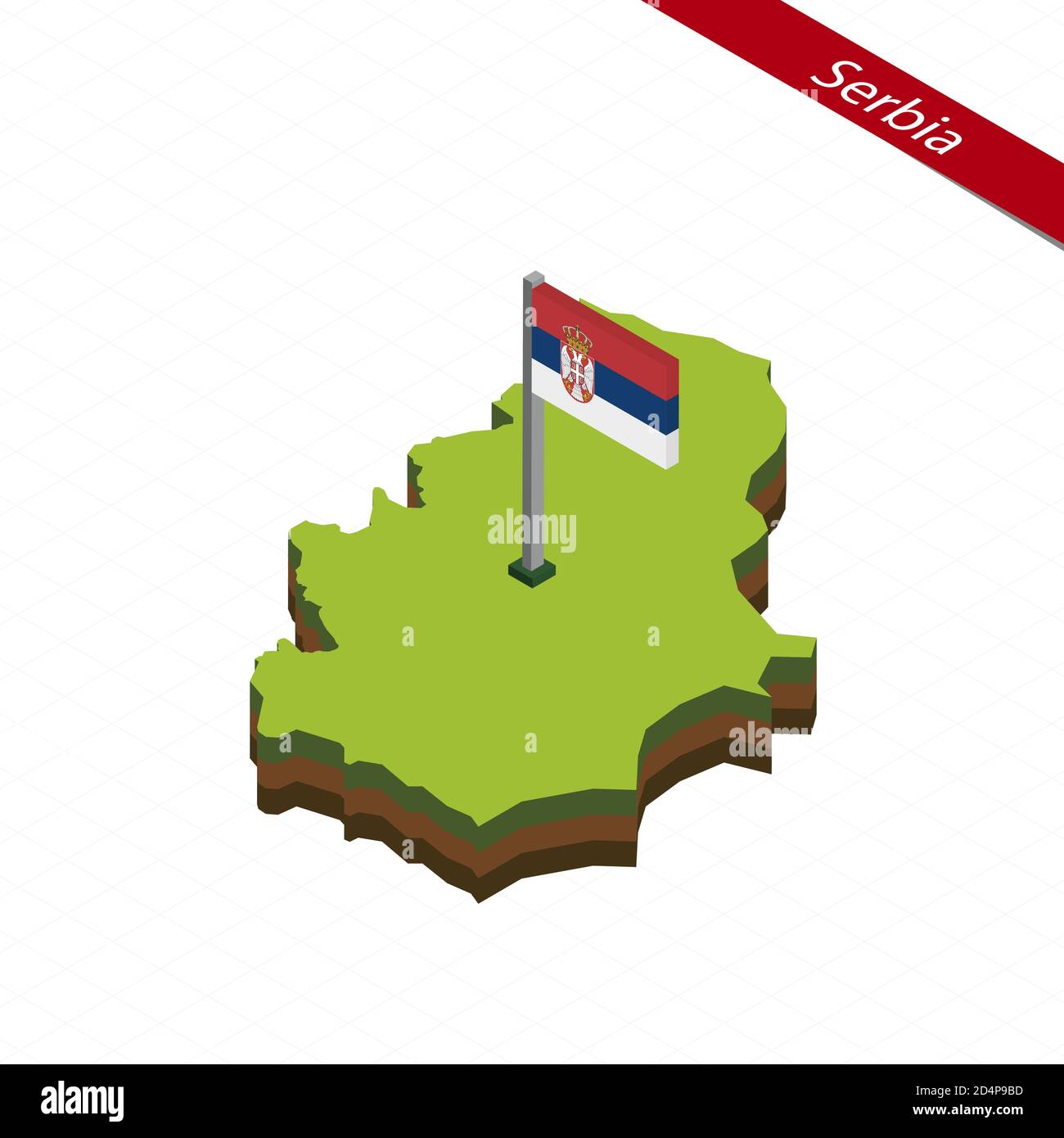 Carte isométrique et drapeau de la Serbie. Forme isométrique 3D de la Serbie. Illustration vectorielle. Illustration de Vecteur