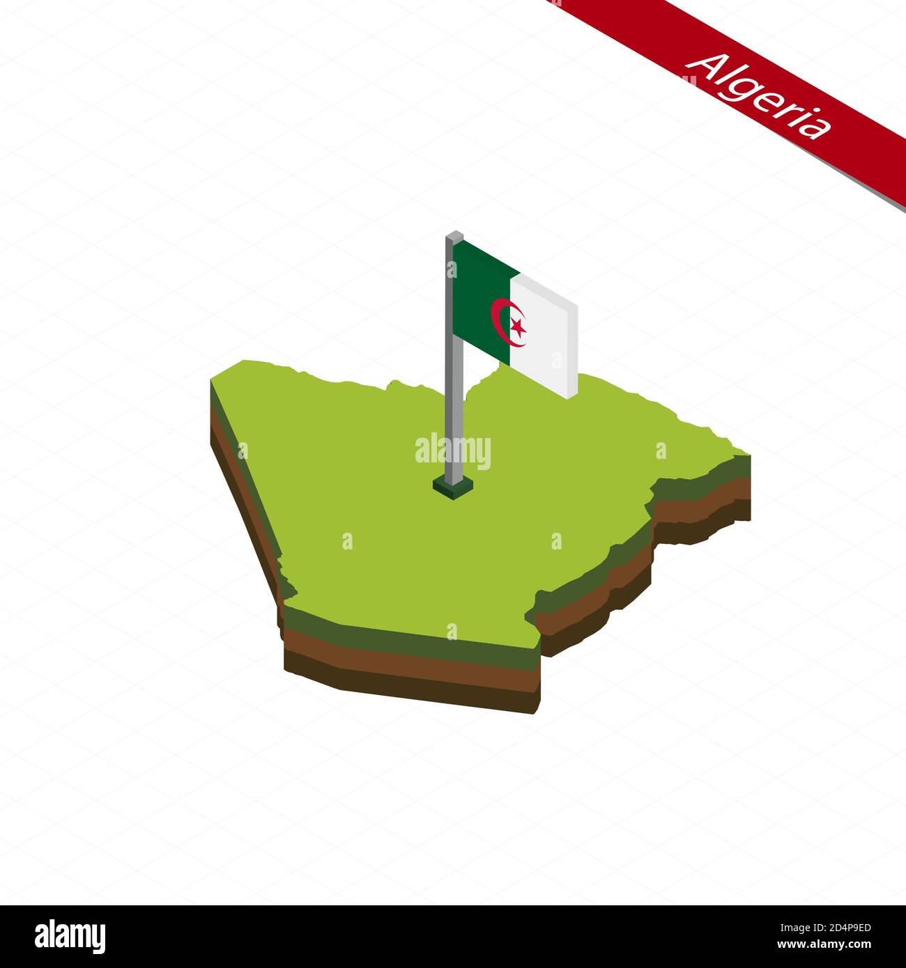 Carte isométrique et drapeau de l'Algérie. Forme isométrique 3D de l'Algérie. Illustration vectorielle. Illustration de Vecteur